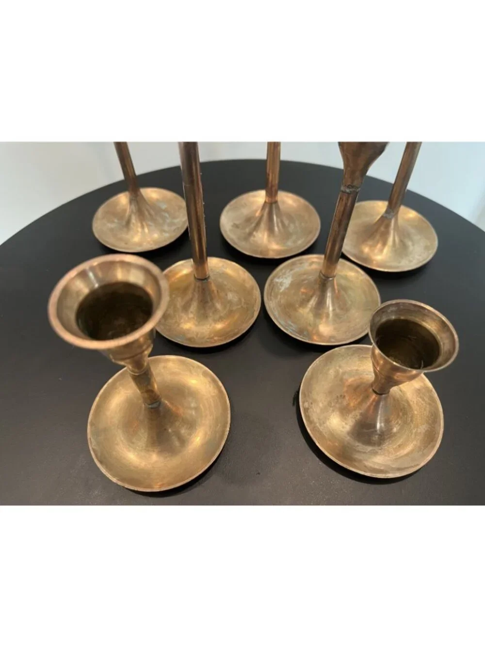 Vintage 7pc Brass Candlestick Holders India 3-9